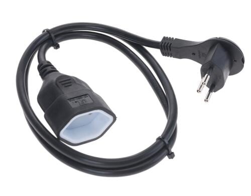 Kunststoff-Verlängerungskabel, 1m, schwarz 3-polig, T12/T13, Flachstecker angespritzt