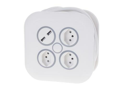 Schönenberger Kabelbox weiss, 7m 3x T13 Steckdose, 2x USB mit 2.4 A