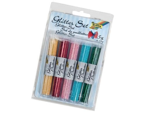 Folia Glitterset Pulver bunt Set mit 5 Tuben à 14g