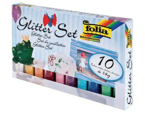 Folia Glitterset Pulver bunt Set mit 10 Tuben à 14g
