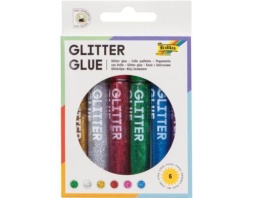 Folia Glitter Glue 6er Set mit 6 Klebestifte à 9.5ml