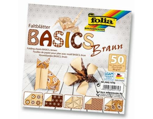 Folia Faltblätter Basics braun 50 Blatt à 75g/m2, 15x15cm