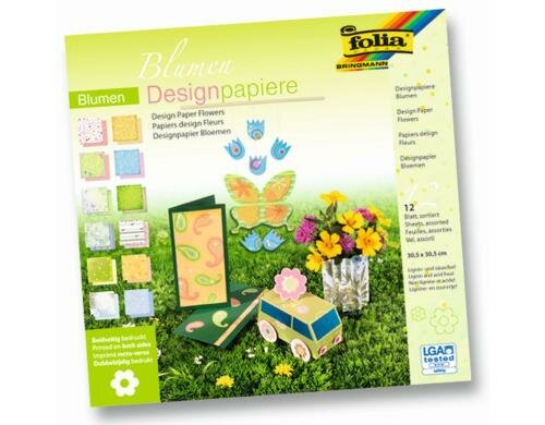 Folia Designpapier Block Blumen 12 Blatt à 190g/m2, 30.5x30.5cm