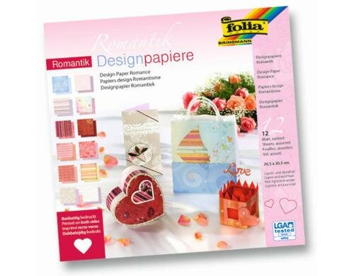 Folia Designpapier Block Romantik 12 Blatt à 190g/m2, 30.5x30.5cm