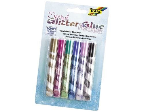 Folia Glitter Glue Spiral Perlmut Set mit 6 Klebestifte à 10.5ml
