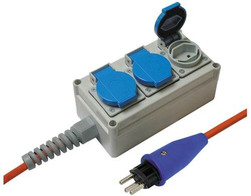 STEFFEN STEBA KU-Nass Steckerleiste 3xT23 grau, ohne Schalter, 5m Kabel 3x2.5 mm2