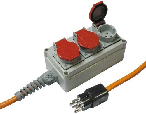 STEFFEN STEBA KU-Nass Steckerleiste 3xT25 grau, ohne Schalter, 5m Kabel 5x2.5 mm2