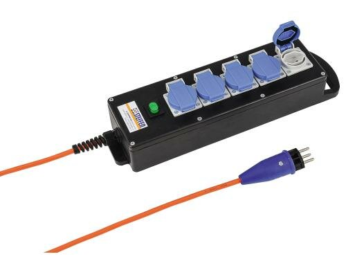 STEFFEN STEBA Gummi Steckerleiste 5xT23 schwarz, mit Schalter, 5m Kabel 3x2.5 mm2