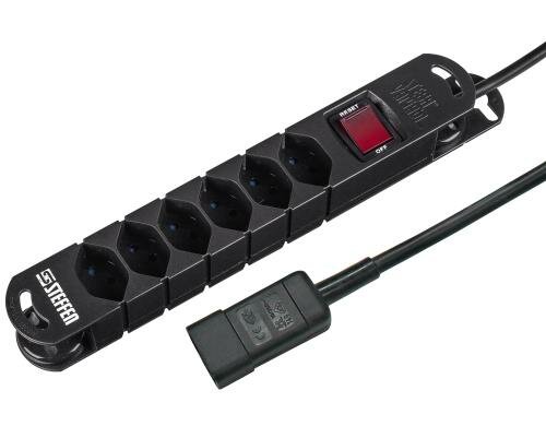 STEFFEN STEBA VARIABL Steckerleiste 6xT13 schwarz, mit Schalter, 3m Kabel C14 Stecker