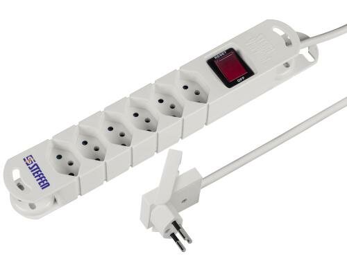 STEFFEN STEBA VARIABL Steckerleiste 6xT13 weiss, mit Schalter, 3m Kabel Flachstecker