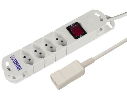 STEFFEN STEBA VARIABL Steckerleiste 4xT13 weiss, mit Schalter, 5m Kabel C14 Stecker