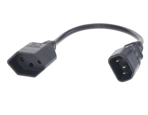 Verlängerungs-Netzkabel 0.3 m C14 / T13 3x1mm2, schwarz