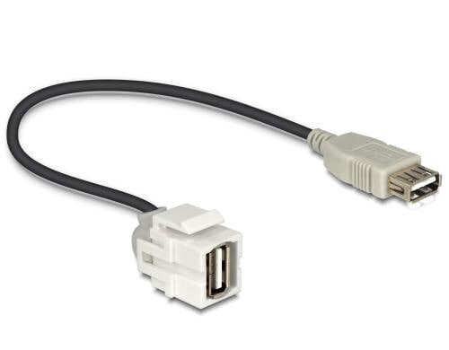 Delock Keystone Jack: USB2.0,250° gewinkelt A-Buchse-A-Buchse, weiss, 30cm Kabel