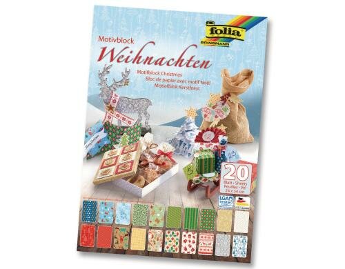 Folia Motivblock Weihnachten 3 20 Blatt à 270g/m2, 24x34cm