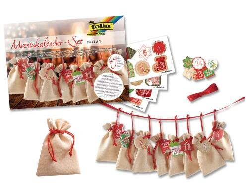 Folia Adventskalender Jute-Optik 24 Beutel 10x13cm, 24 Anhänger