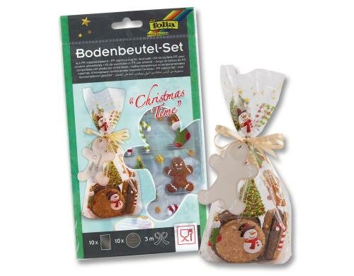 Folia Geschenktüten Cellophan Chr. Time 10 Beutel, 10 Anhänger, 1 Satinband