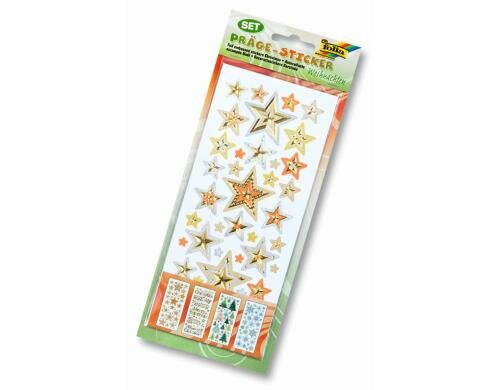 Folia Weihnachtssticker Präge Weihnachten 4 Blatt sortiert, 10x23cm
