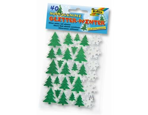 Folia Weihnachtssticker Glitter-Winter 40 Sticker grün/weiss