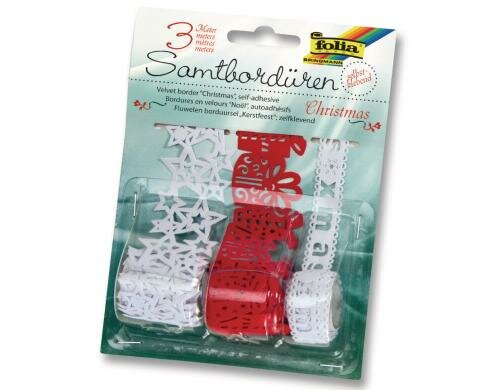 Folia Samtbordüren Weihnachten 3 Stück, 1 Meter, selbstklebend