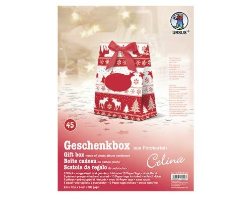 URSUS Geschenkbox Celina Rentiere rot 5 Stück, 10 Paper Tags