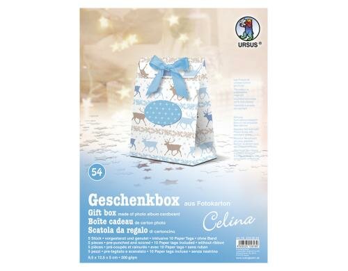 URSUS Geschenkbox Celina Rentiere blau 5 Stück, 10 Paper Tags