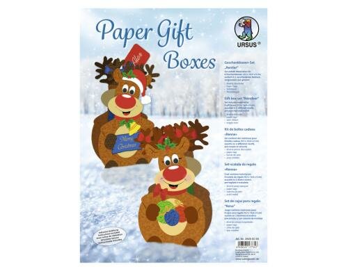 URSUS Geschenkbox Rentier 8 Stück, Stanzteile, Paper Tags, Satinband