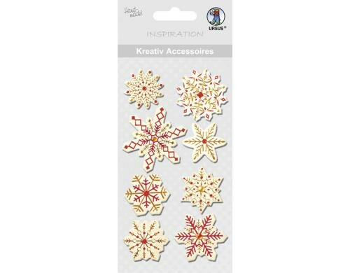 URSUS Weihnachtssticker Schneeflockesterne 1 Bogen, selbstklebend, gold/rot