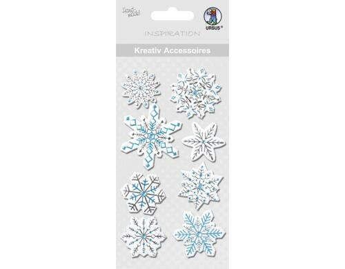 URSUS Weihnachtssticker Schneeflockesterne 1 Bogen, selbstklebend, silber/blau