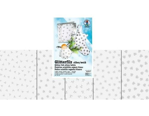 URSUS Glitter-Filz 5 Motive silber/weiss 5 Stück, 5 Motive, 20x30cm