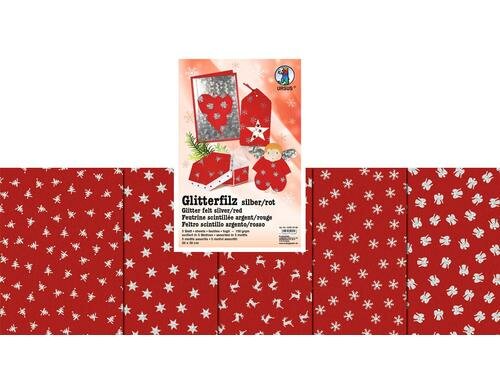 URSUS Glitter-Filz 5 Motive silber/rot 5 Stück, 5 Motive, 20x30cm