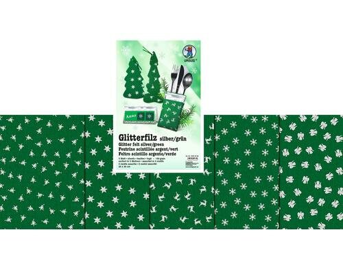 URSUS Glitter-Filz 5 Motive silber/grün 5 Stück, 5 Motive, 20x30cm