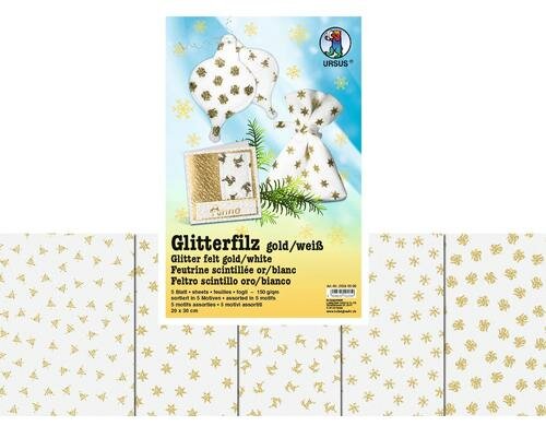 URSUS Glitter-Filz 5 Motive gold/weiss 5 Stück, 5 Motive, 20x30cm