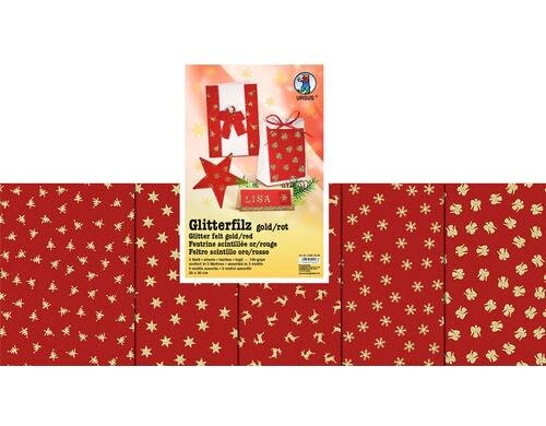 URSUS Glitter-Filz 5 Motive gold/rot 5 Stück, 5 Motive, 20x30cm