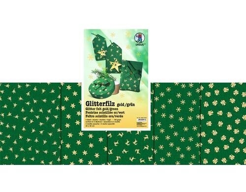 URSUS Glitter-Filz 5 Motive gold/grün 5 Stück, 5 Motive, 20x30cm