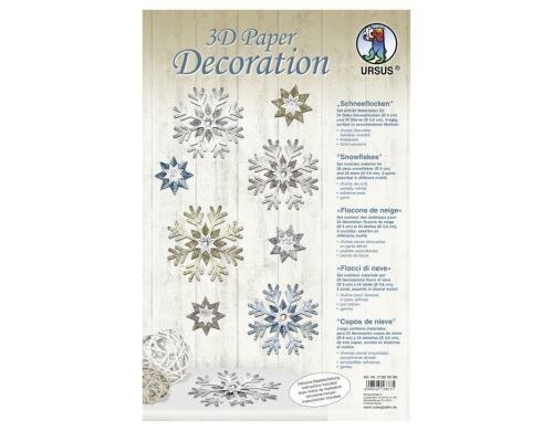 URSUS Papier-Deko 3D Schneeflocken Set für 24 Schneeflocken u. 24 Sterne