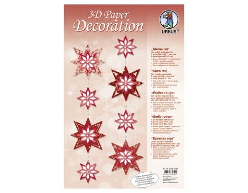 URSUS Papier-Deko 3D Sterne rot Set für 8 grosse und 8 kleine Sterne