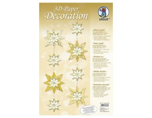 URSUS Papier-Deko 3D Sterne gold Set für 8 grosse und 8 kleine Sterne