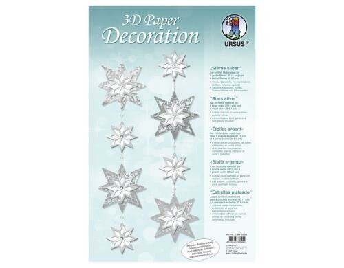 URSUS Papier-Deko 3D Sterne silber Set für 8 grosse und 8 kleine Sterne