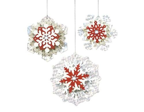 URSUS Papier-Deko Snowflakes rot 24 Stanzteile, Glitzersteine, Kordel