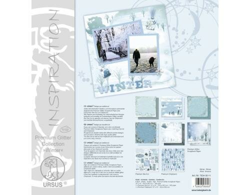 URSUS Scrapbook Premium Glitter Winter 6 Blatt, 1 Die-Cut, 1 Chipboard
