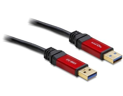 USB3.0 Kabel, A-Stecker zu A-Stecker 2m, schwarz, roter Metallstecker, Premium
