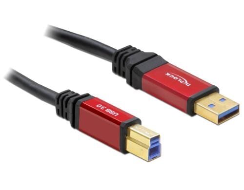 USB3.0 Kabel, A-Stecker zu B-Stecker 5m, schwarz, roter Metallstecker, Premium