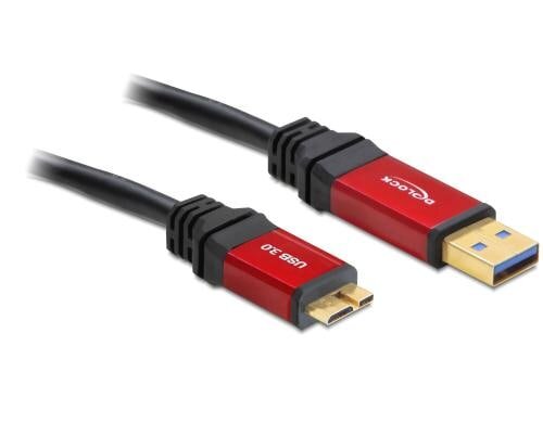 USB3.0 Kabel, A-Stecker zu Micro-B-Stecker 3m, schwarz, roter Metallstecker, Premium
