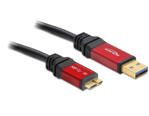 USB3.0 Kabel, A-Stecker zu Micro-B-Stecker 5m, schwarz, roter Metallstecker, Premium