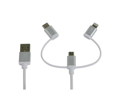 LMP Lightning/MicroB/USB-C zu USB Kabel weiss, MFI, 3 in 1 Design, 1m