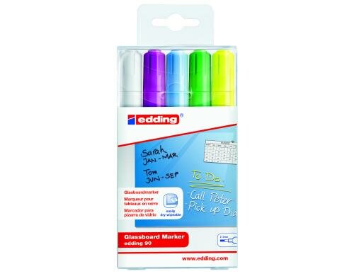 Edding Glassboardmarker 90 5er Etui 2-3mm Rundspitze, 4Farben und weiss
