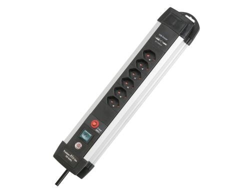 Brennenstuhl Premium-Alu-Line Steckerleiste 6xT13 + USB, mit Schalter, sz/alu, 3m Kabel