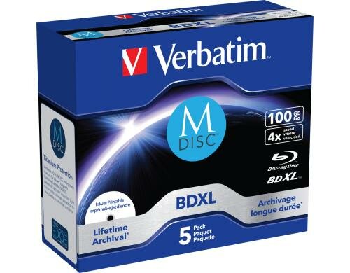 Verbatim BD-R M-DISC 100GB 5er Pack bis 4-fach, bedruckbar, Jewelcase