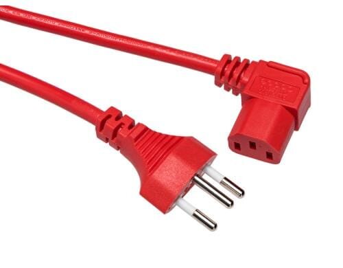Netzkabel T12-C13 90 seitlich gewinkelt re 2 m, 3x 1 mm2, rot