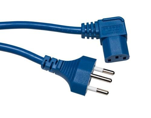 Netzkabel T12-C13 90 seitlich gewinkelt re 2 m, 3x 1 mm2, blau